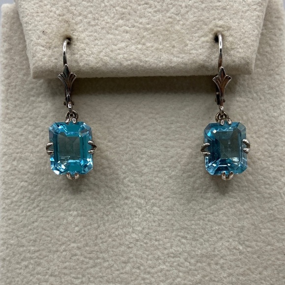 None Jewelry - Vintage Sterling Silver 925 Blue Topaz Emerald Cut Lever Back Earrings